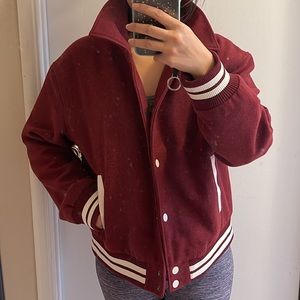 University Thread Varsity Bomber Jacket - Burgundy